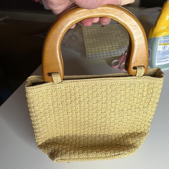 Talbots Woven Bucket Purse w/ Wooden Handles - Picture 6 of 12